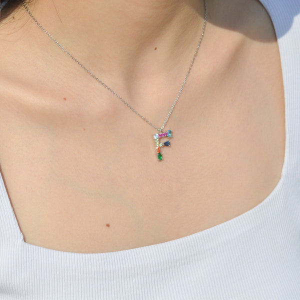Letter F Colored Stones Necklace