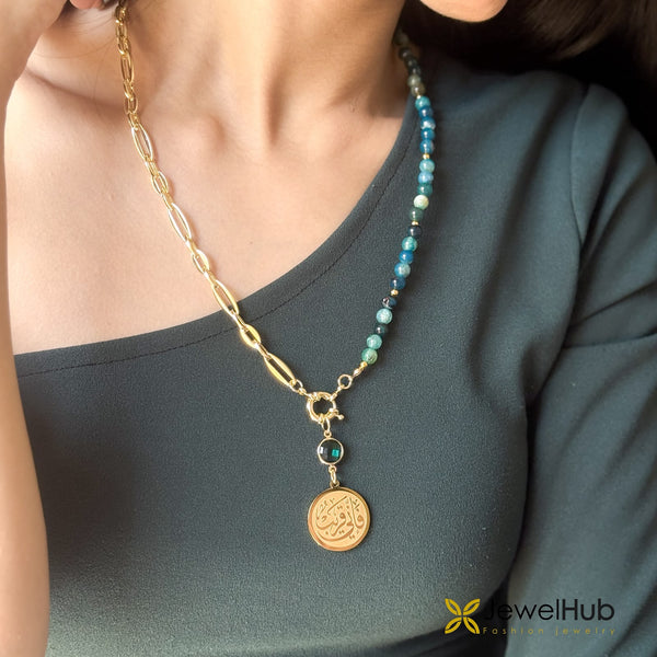 Half-Beaded  – Teal Agate Gemstone &  Chain Set  فإني قريب