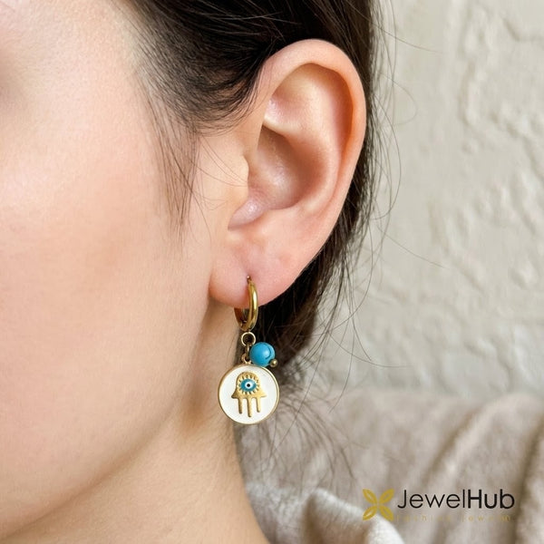 Hamsa & Evil Eye Charm Huggie Earrings
