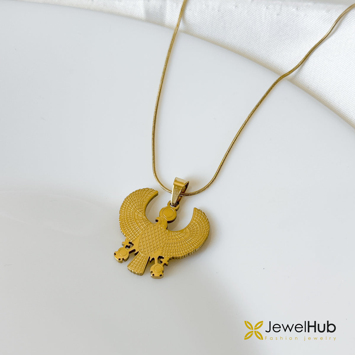 Golden Egyptian Falcon Pendant Necklace