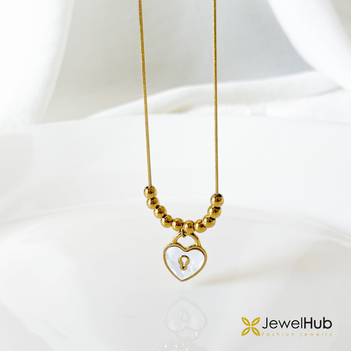 Mother of Pearl Heart Lock Pendant Necklace