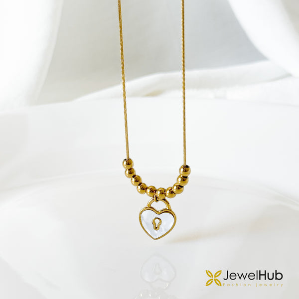 Mother of Pearl Heart Lock Pendant Necklace