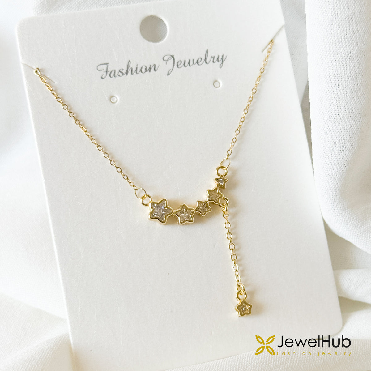Golden Star Cluster Lariat Necklace