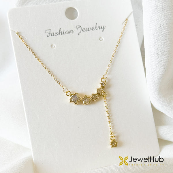 Golden Star Cluster Lariat Necklace