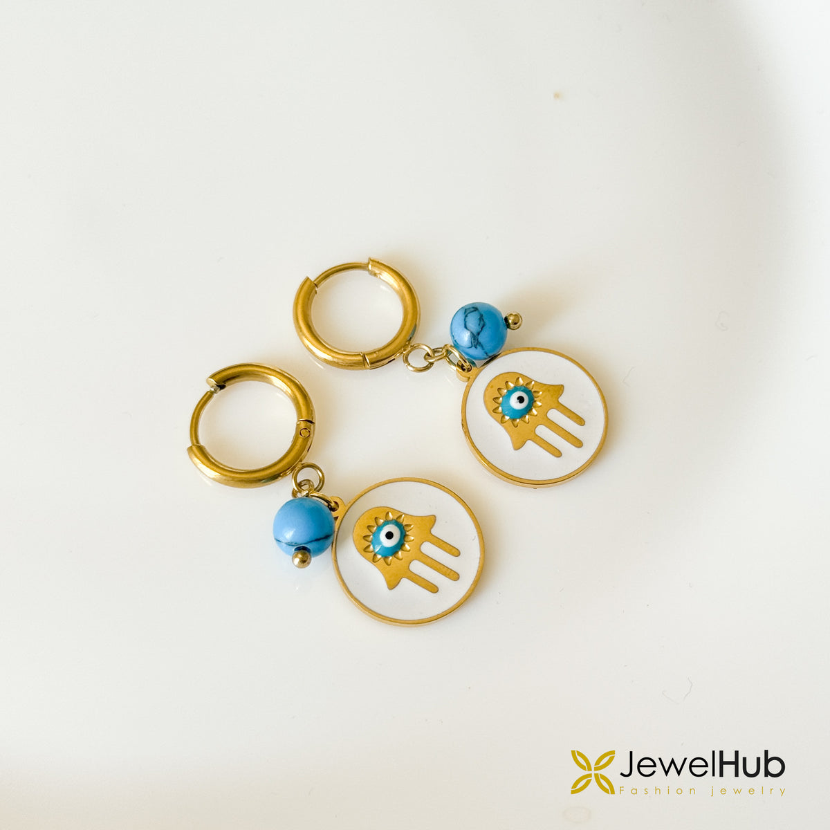 White Enamel Hand of Fatima Earring