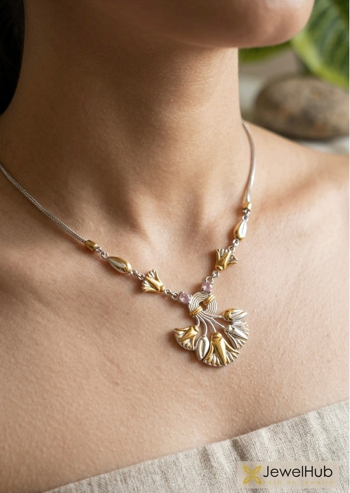 Bouquet of Lotus Flowers Silver Necklace