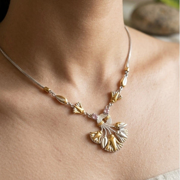 Bouquet of Lotus Flowers Silver Necklace