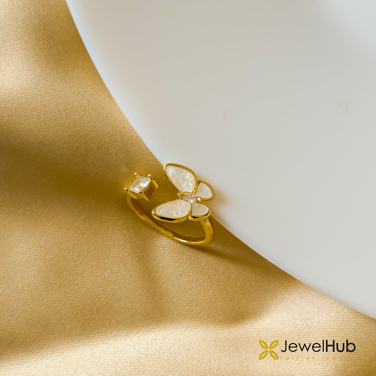 White Butterfly CZ Ring