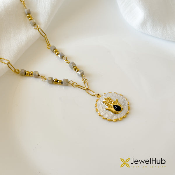 Mother Of Pearl Hamsa Necklace