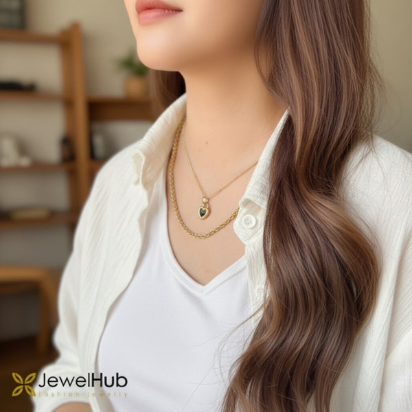 Heart Black Enamel Necklace & Rope Enamel Necklace Set