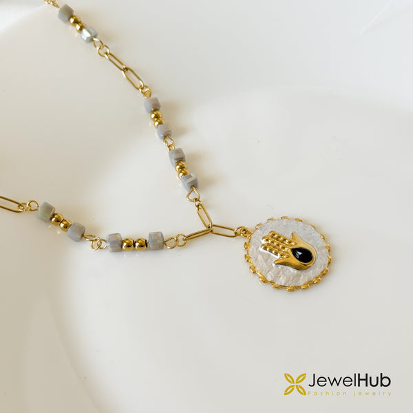 Mother Of Pearl Hamsa Necklace