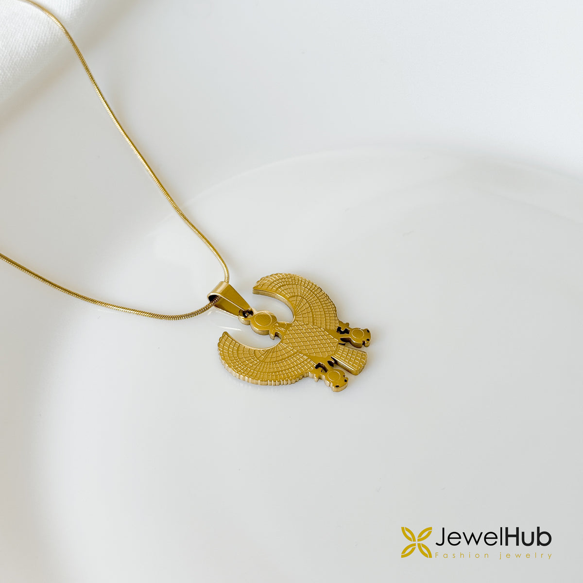 Golden Egyptian Falcon Pendant Necklace