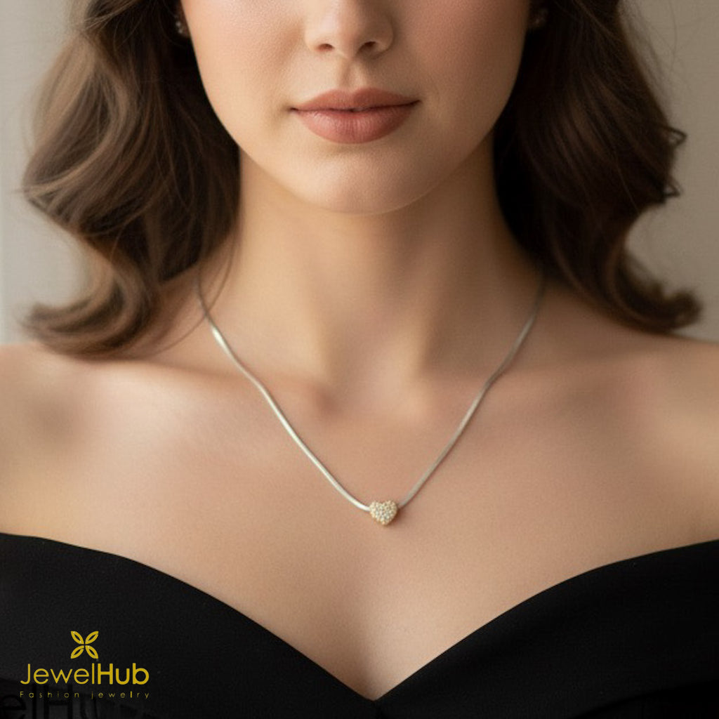 Tutti Pave Heart Herringbone Necklace