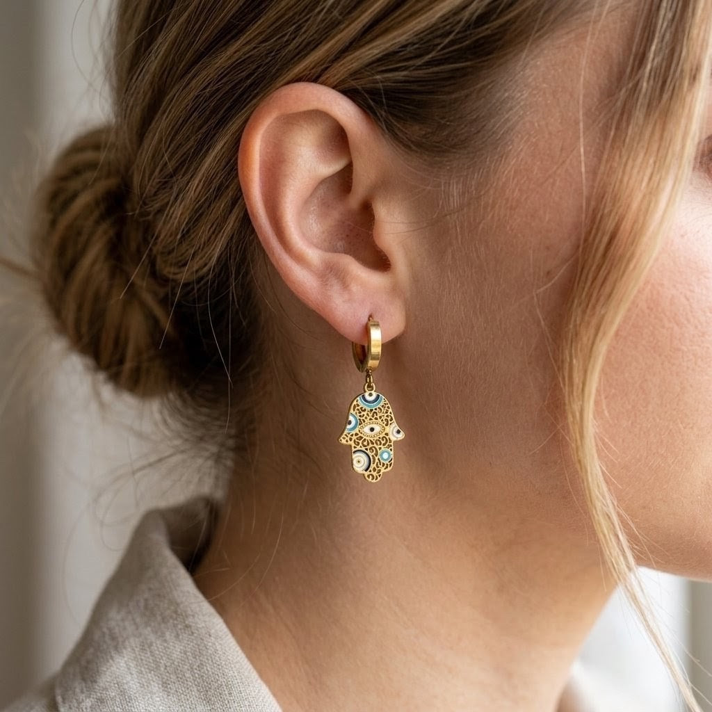 Mystic Hamsa & Evil Eye Hoop Earrings