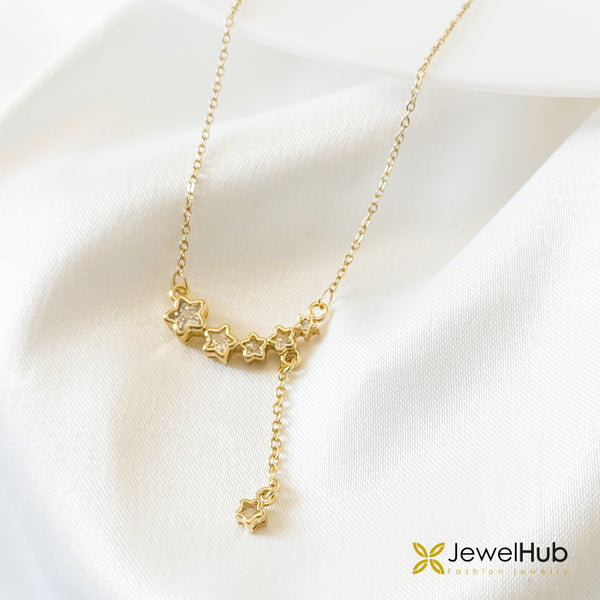 Golden Star Cluster Lariat Necklace