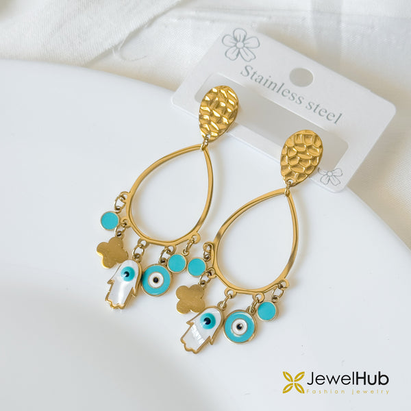 Golden Hamsa Chandelier Earring