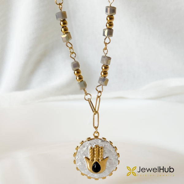 Mother Of Pearl Hamsa Necklace