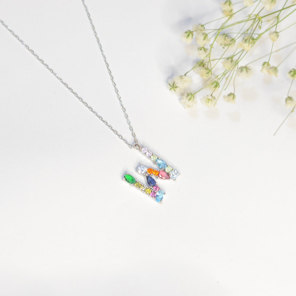 Letter W Colored Stones Necklace