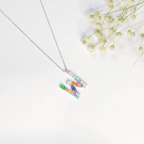 Letter W Colored Stones Necklace