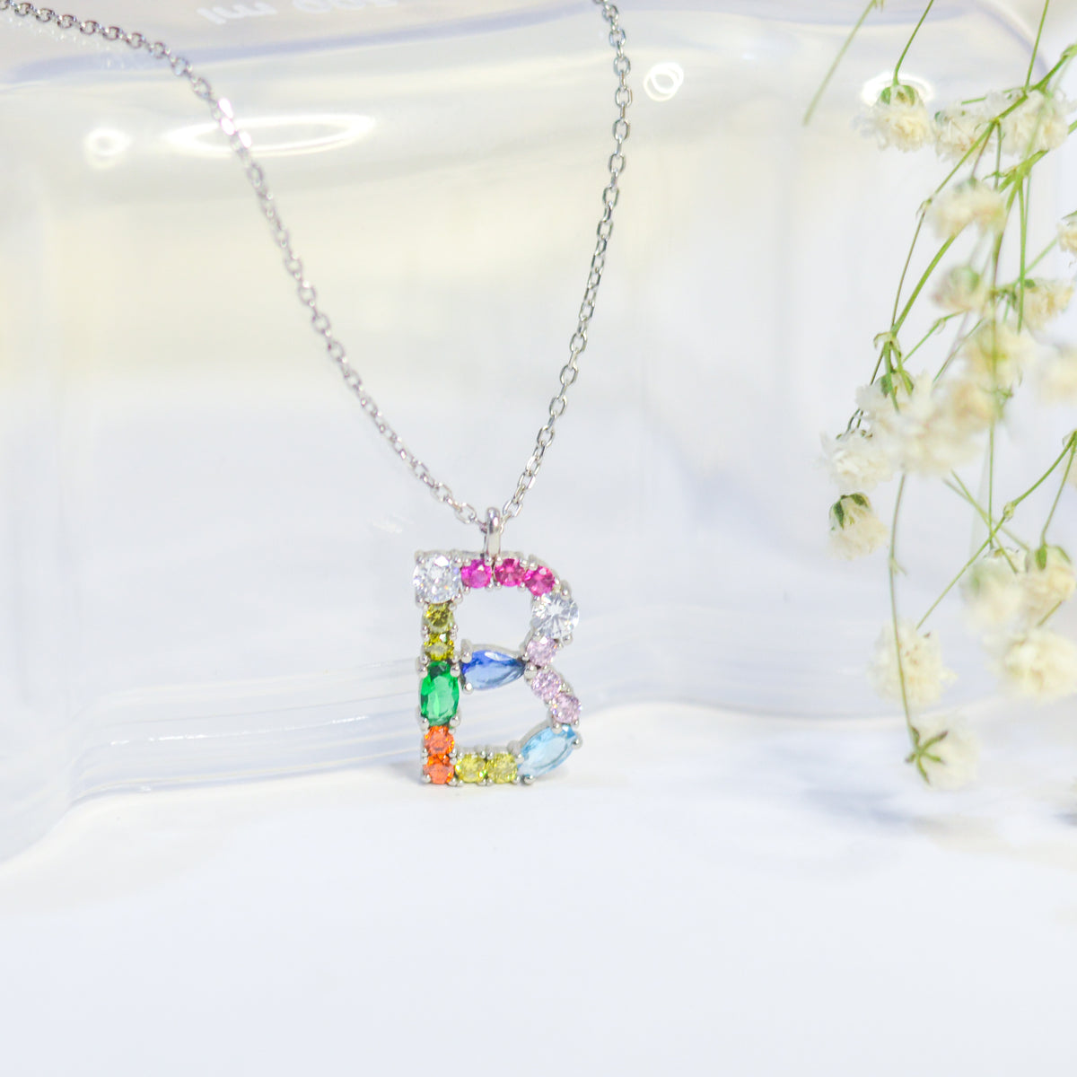 Letter B Colored Stones Necklace