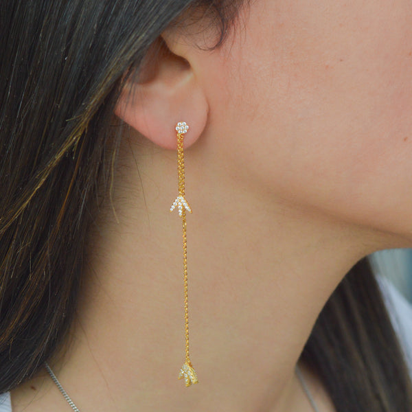 Gold Fringe & Maple Leaf Stud Earrings