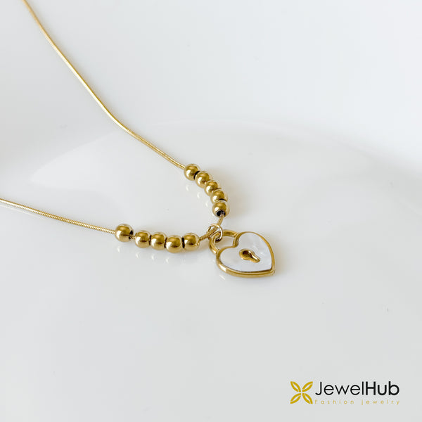 Mother of Pearl Heart Lock Pendant Necklace