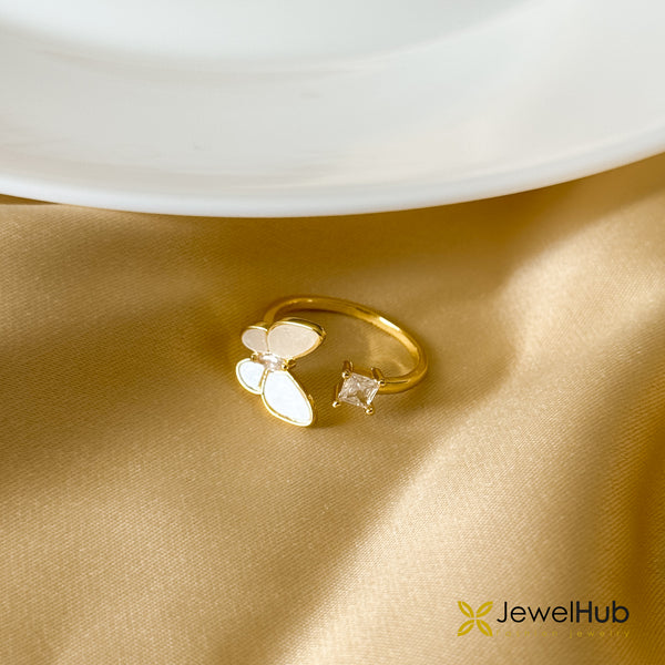 White Butterfly CZ Ring