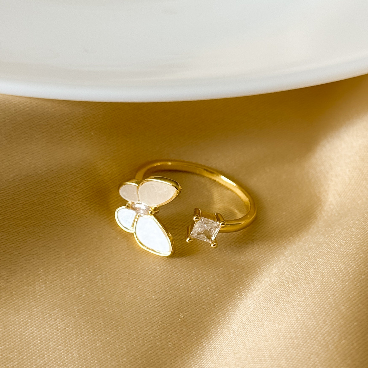 White Butterfly CZ Ring