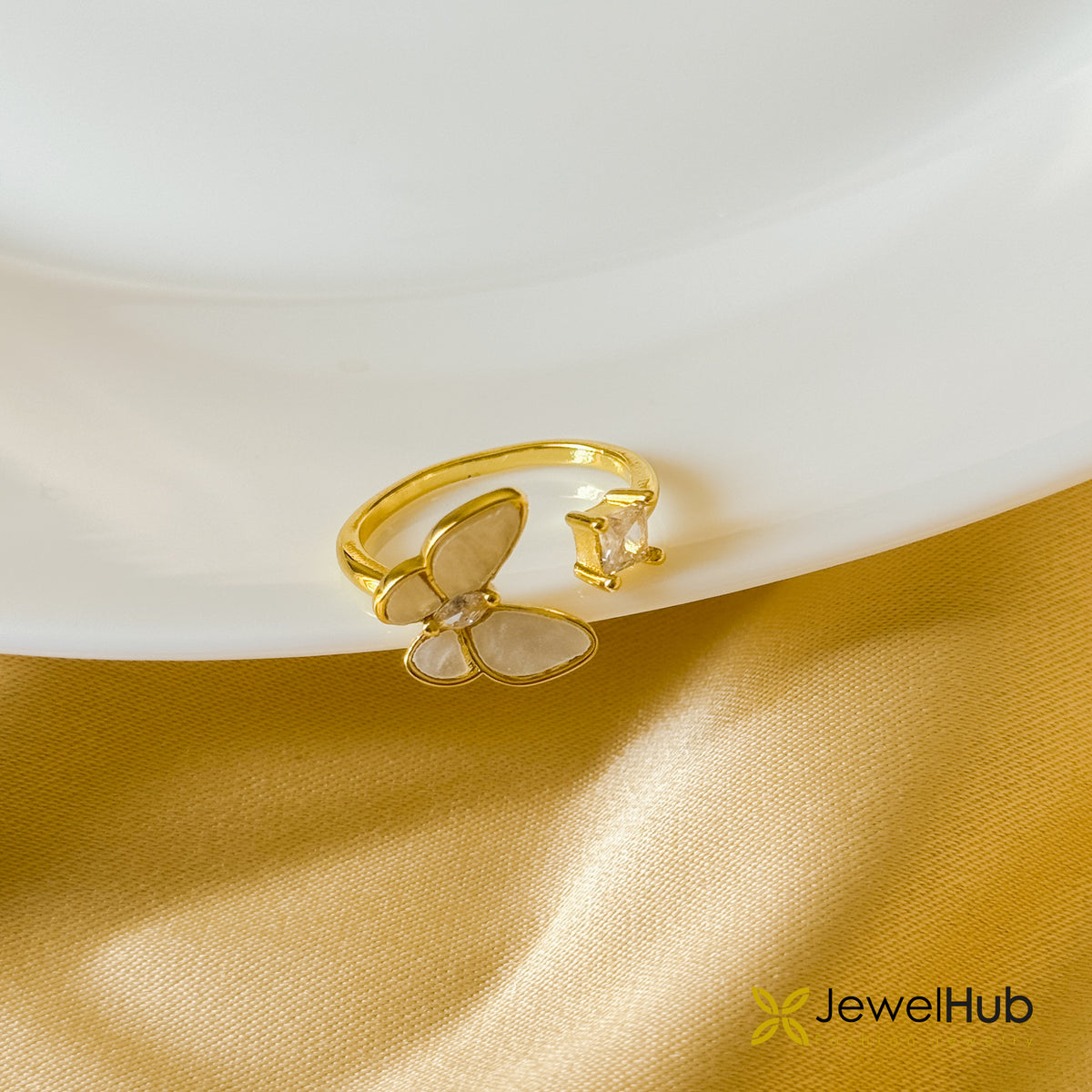 White Butterfly CZ Ring