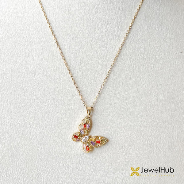 Multicolor Crystal Butterfly Pendant Necklace