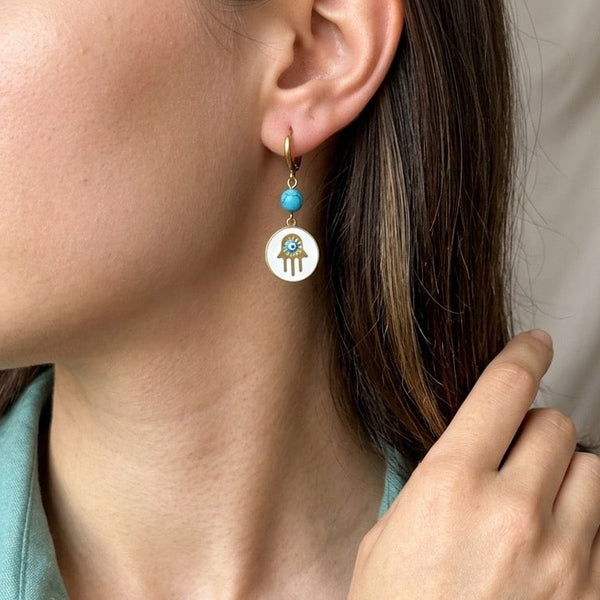 White Enamel Hand of Fatima Earring