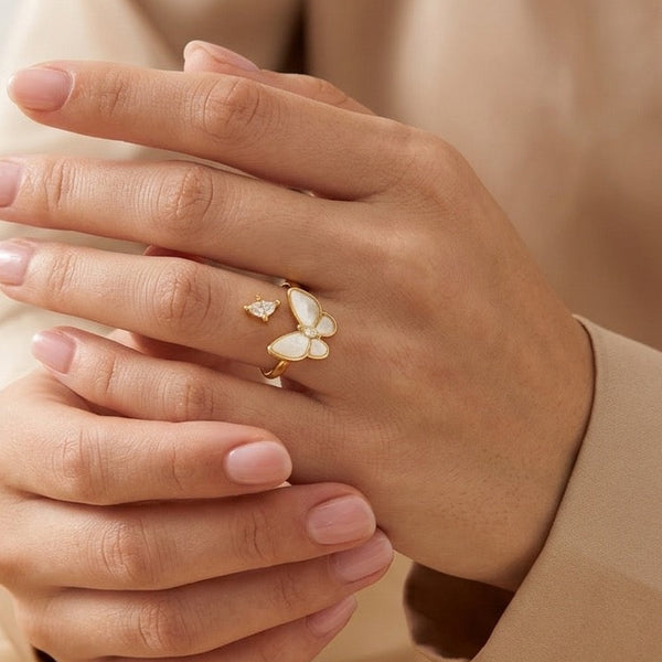 White Butterfly CZ Ring