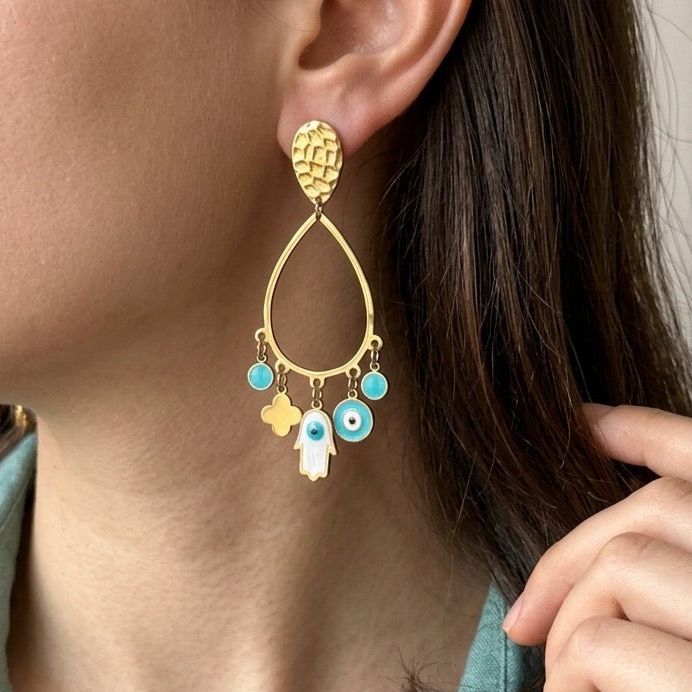 Golden Hamsa Chandelier Earring