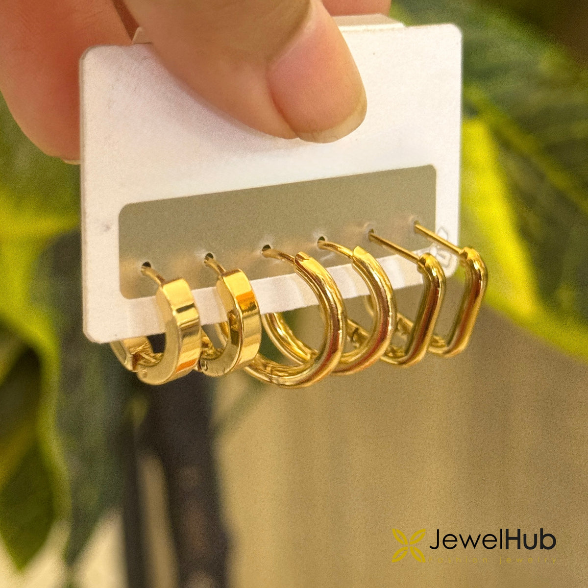 Gold Huggie Hoop Earrings Set
