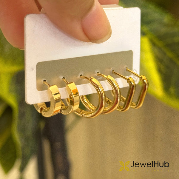 Gold Huggie Hoop Earrings Set