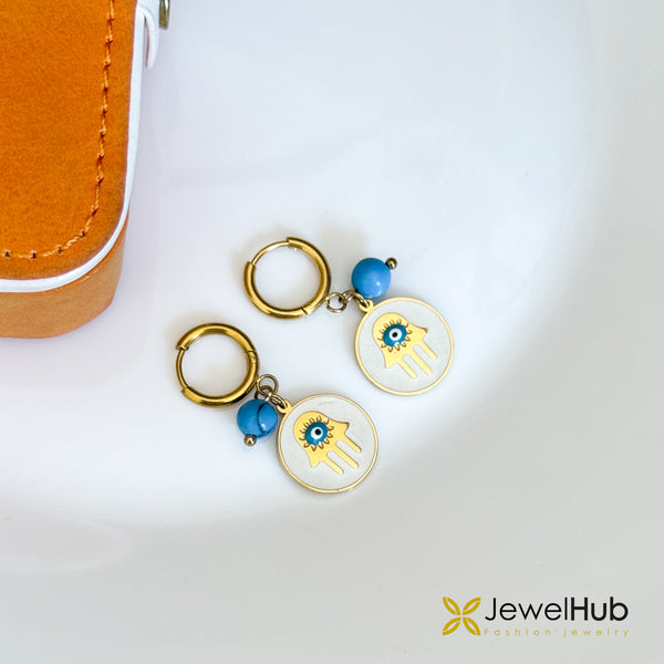 Hamsa & Evil Eye Charm Huggie Earrings