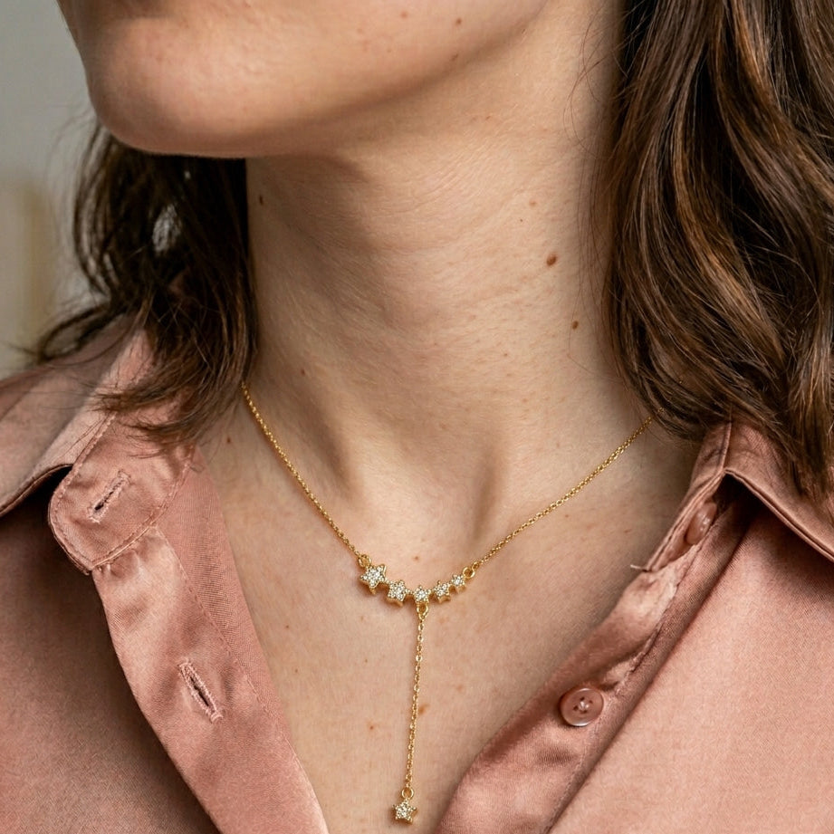 Golden Star Cluster Lariat Necklace