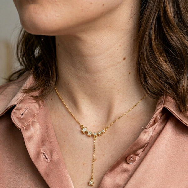 Golden Star Cluster Lariat Necklace