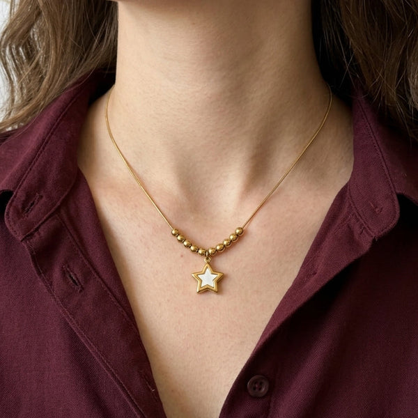 Golden Star & Bead Choker Necklace