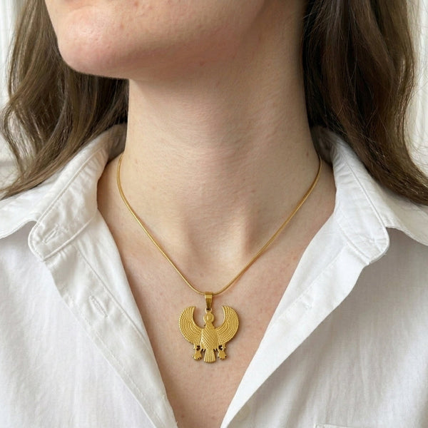 Golden Egyptian Falcon Pendant Necklace