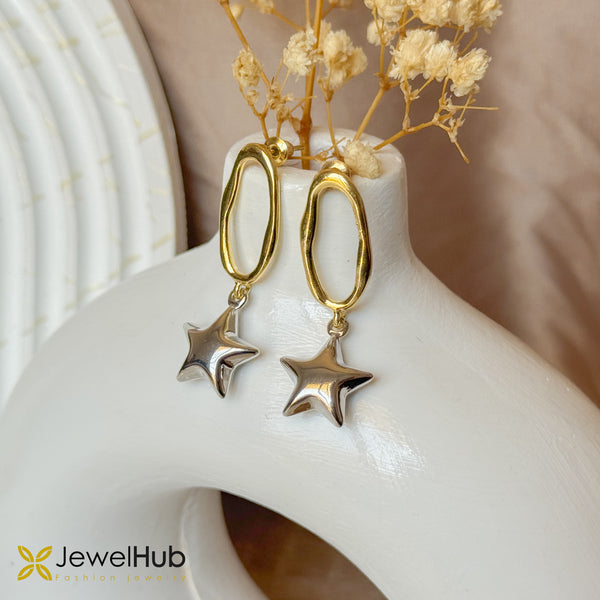Star Drop Oval Hoop Earrings