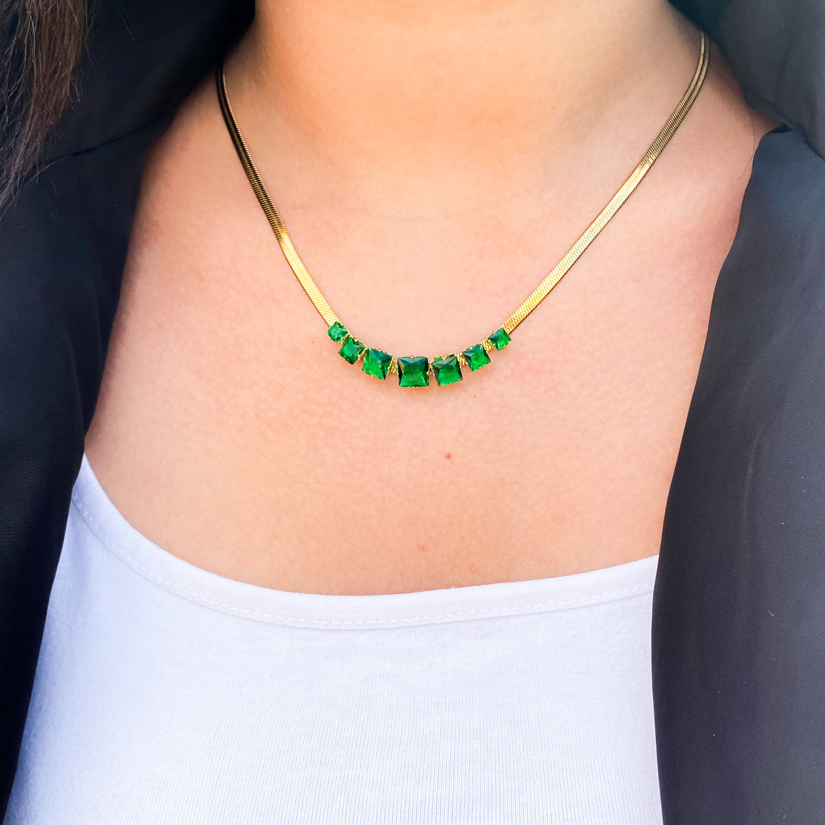 Emerald Shine Herringbone Necklace