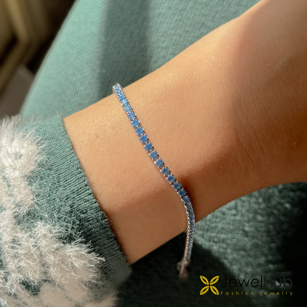 Aquamarine Crystal Tennis Bracelet – Sterling Silver 925