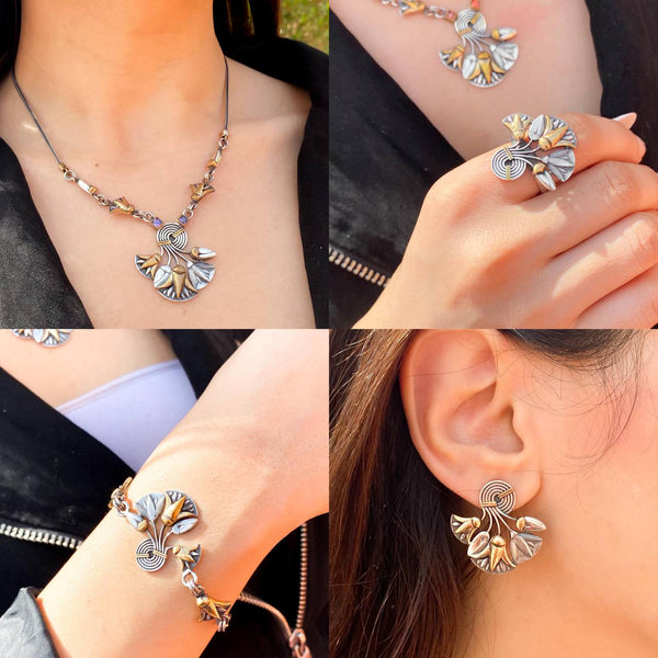 مجموعة باقة زهور اللوتس الفضية