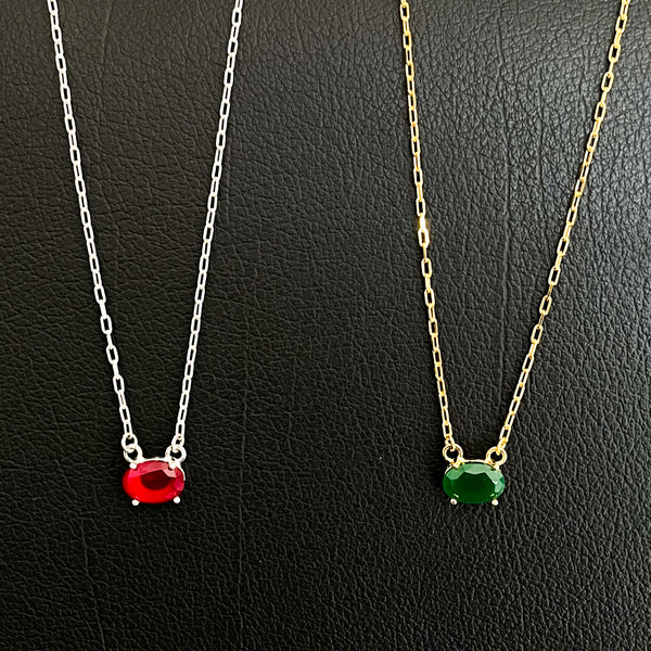 Oval CZ Paperclip Chain Necklace