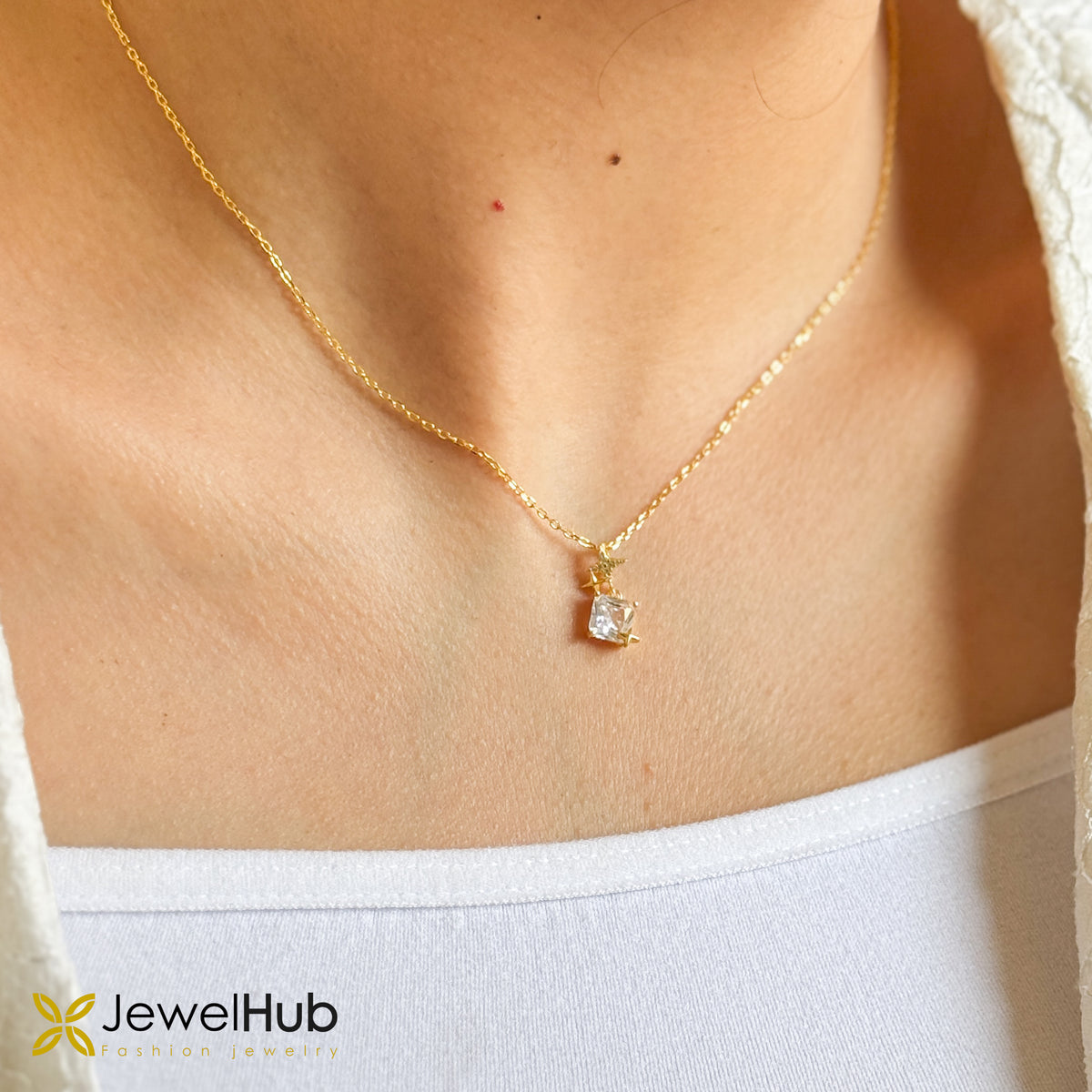 Gold Square Diamond Pendant Necklace