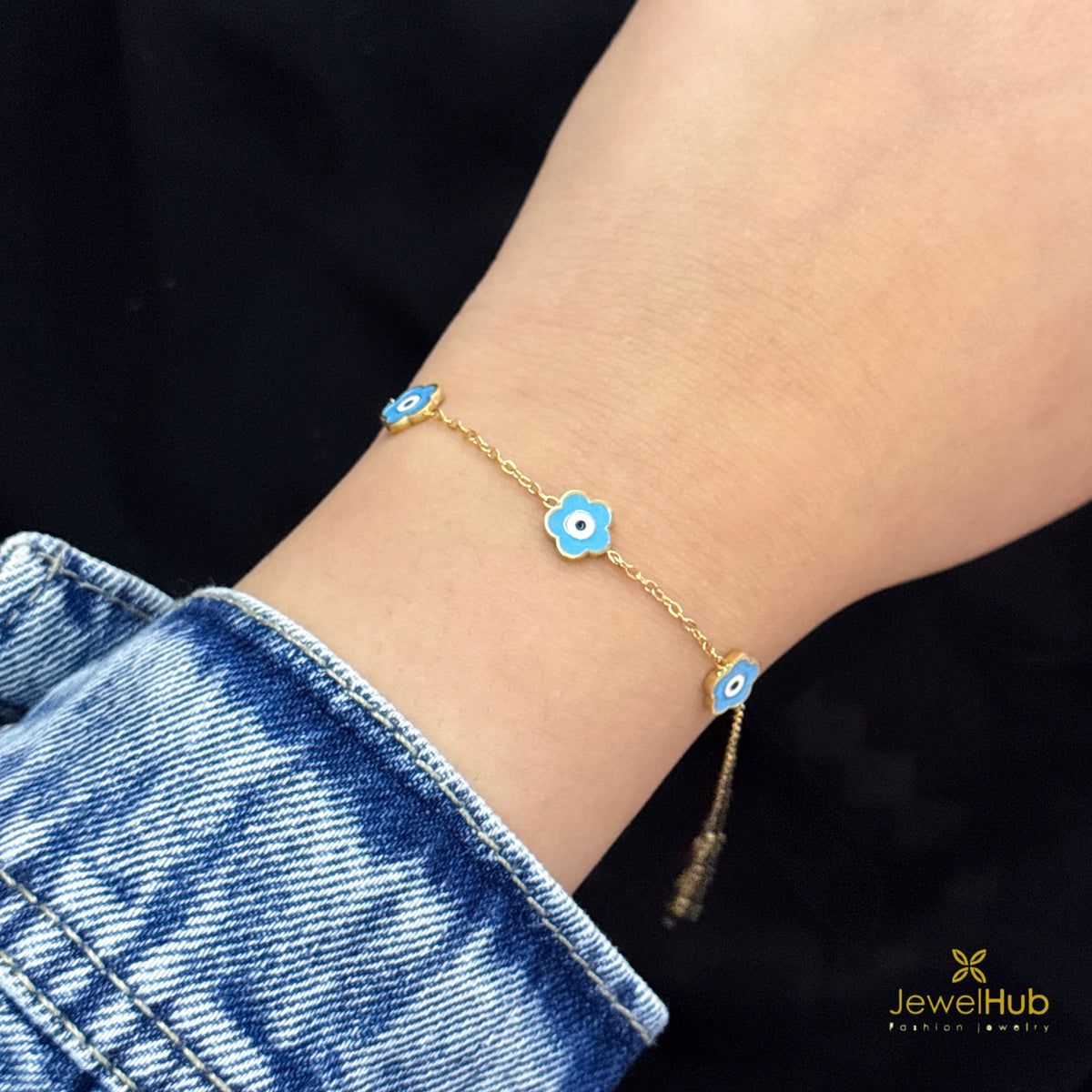 Triple Evil Eye Flowers Bracelet