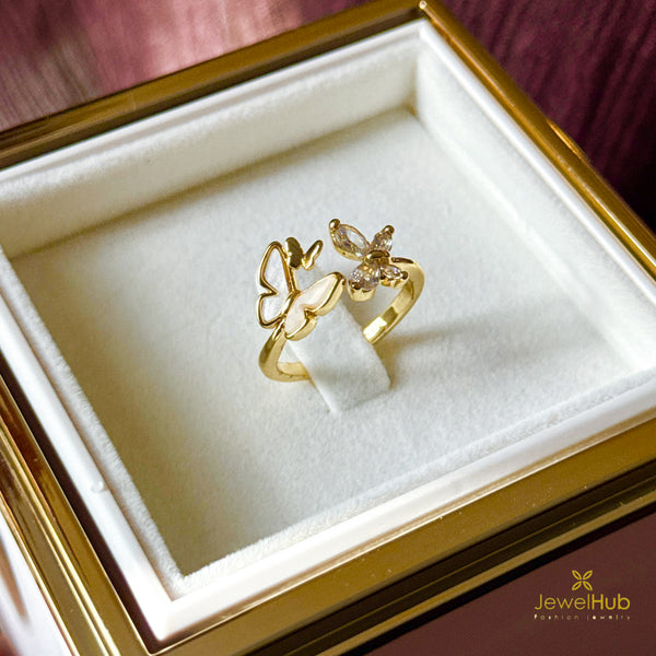 White & Spark Butterfly Ring