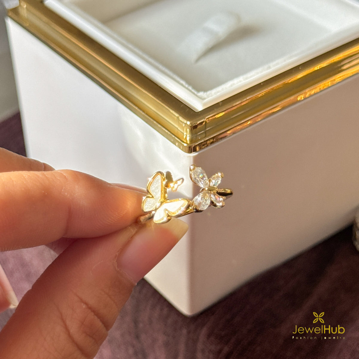 White & Spark Butterfly Ring