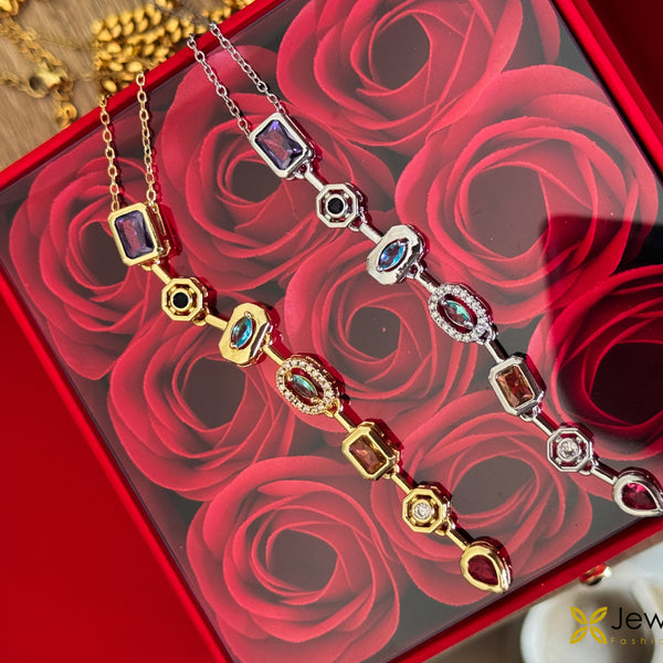 قلادة على شكل حرف Y ملونة مع أحجار الزركون متعددة الألوان